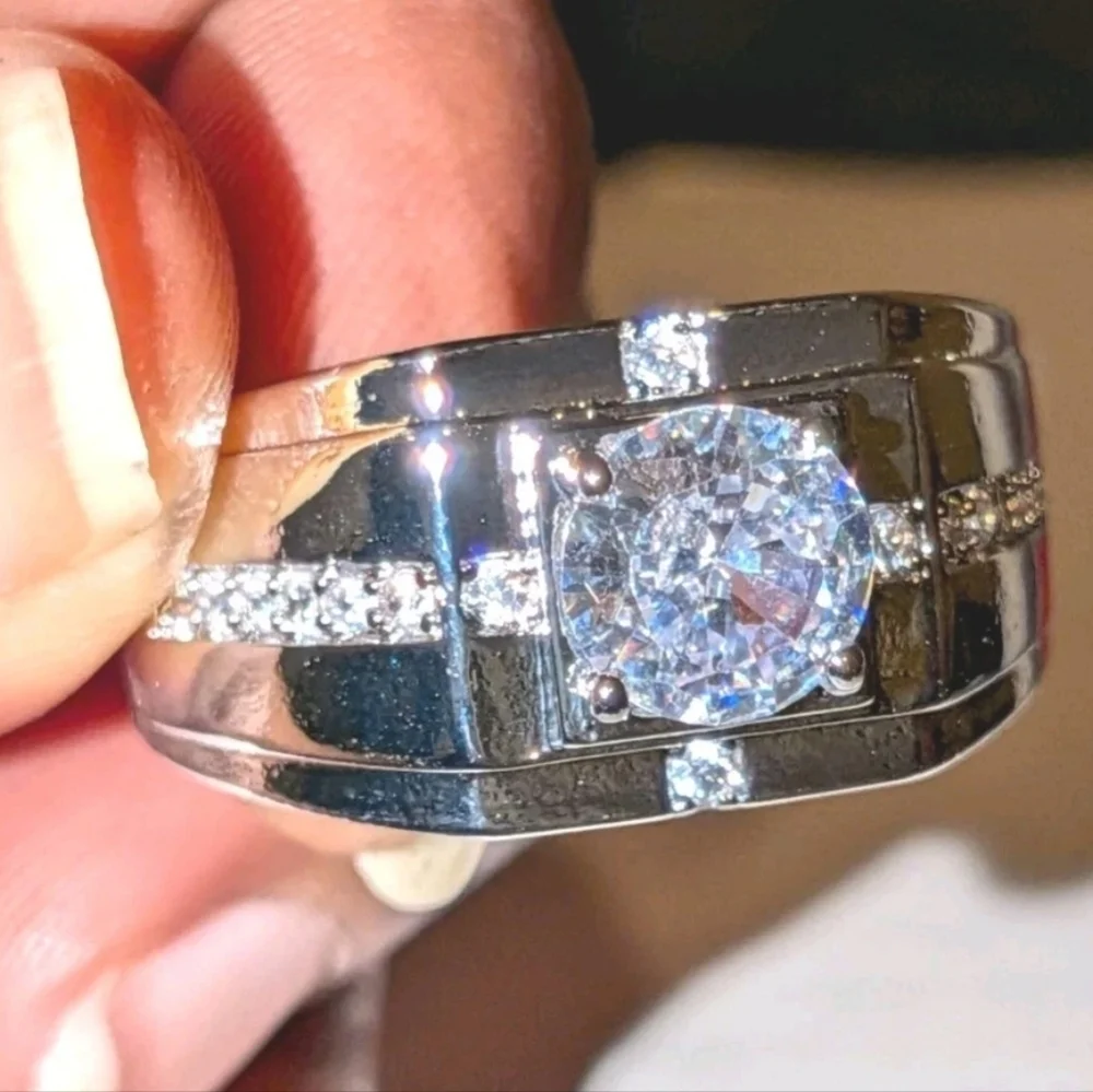 Round Cut Lab Created Diamond Men's Engagement Ring 14K White Gold Plated Sz  11